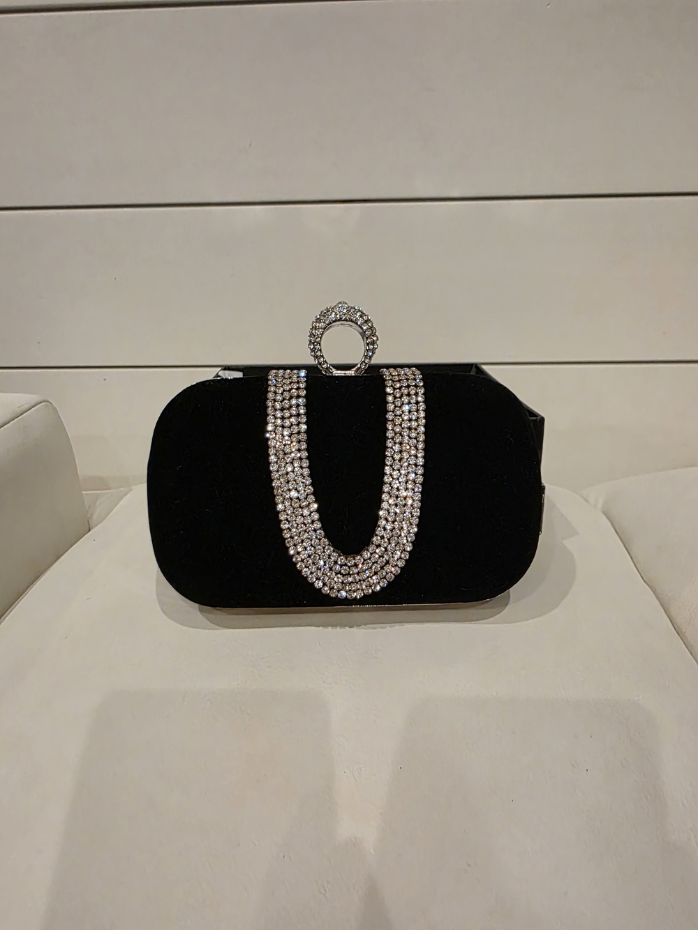 Mon Cheri Elegant Black Velvet Rhinestone Clutch